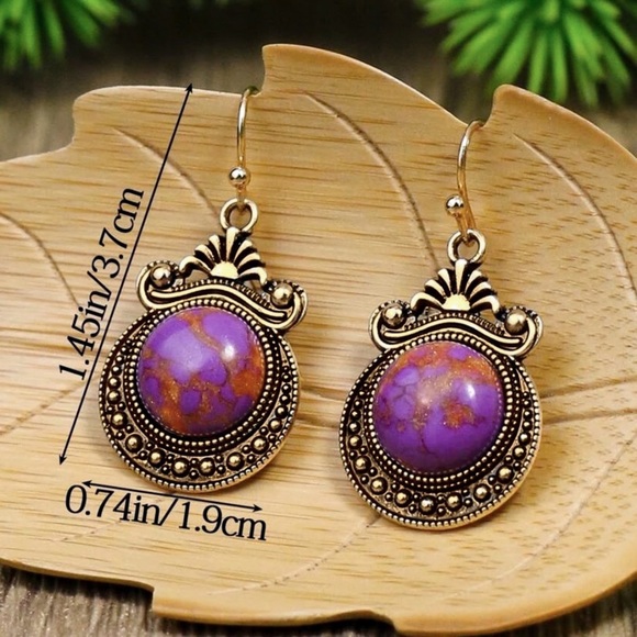 Any 2/$20! GOLD Purple Marble Boho Glam Drop Earrings - Picture 3 of 5